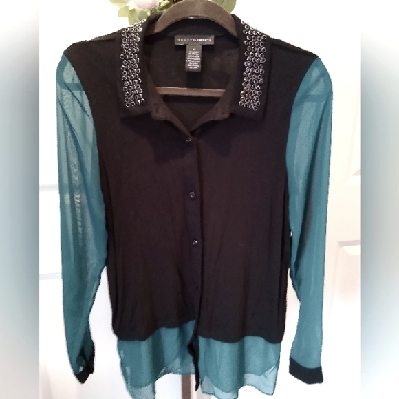 Grace Elements color block dress blouse embellished with jewels in like new cond - Picture 1 of 5